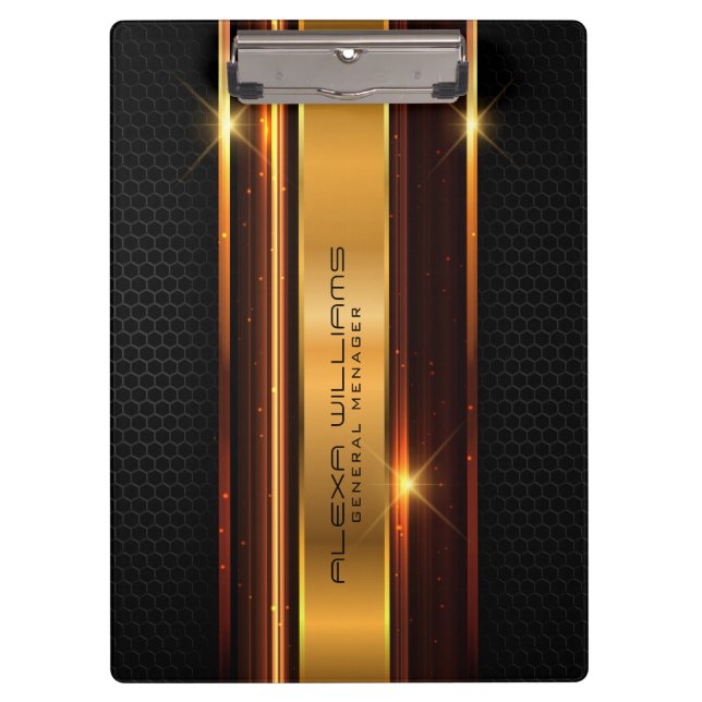 Metallic gold stripes black metallic mash clipboard (Front)