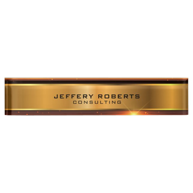 Metallic gold stripes desk name plate (Front)