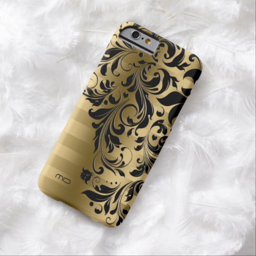 Metallic Gold Stripes Pattern  Black Lace Barely There iPhone 6 Case