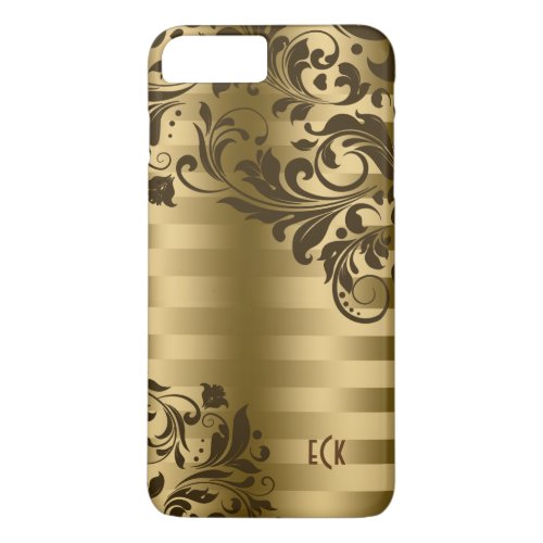 Metallic Gold Stripes Pattern  Brown Lace iPhone 8 Plus7 Plus Case