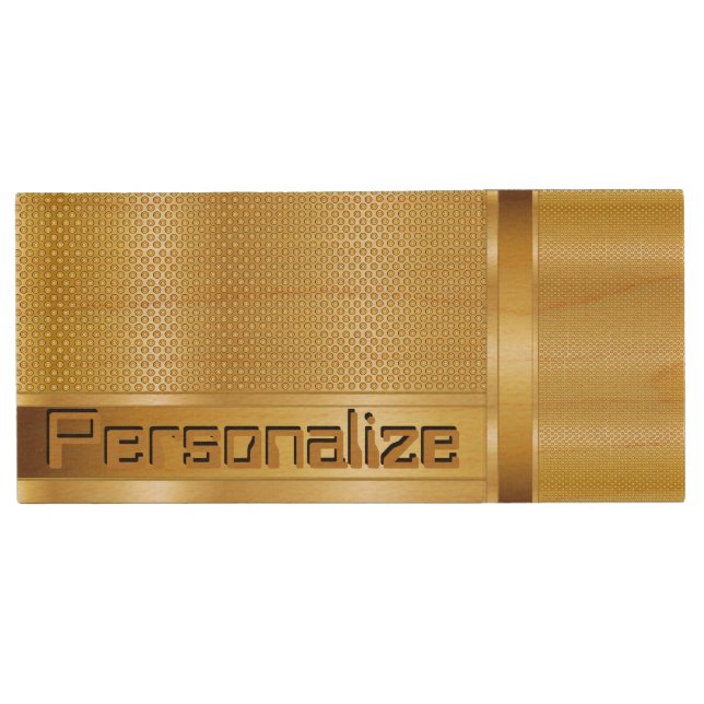 Metallic Gold Style | DIY Name Wood USB Flash Drive (Front)