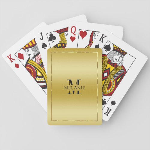 Metallic Gold Texture Shiny Border Monogram Playing Cards