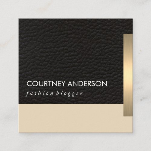 Metallic Gold Trim and Leather Square Business Card
