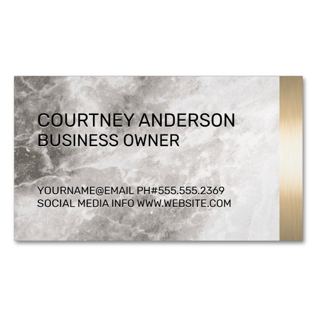 Metallic Gold Trim Marble and Leather Business Card Magnet (Front)