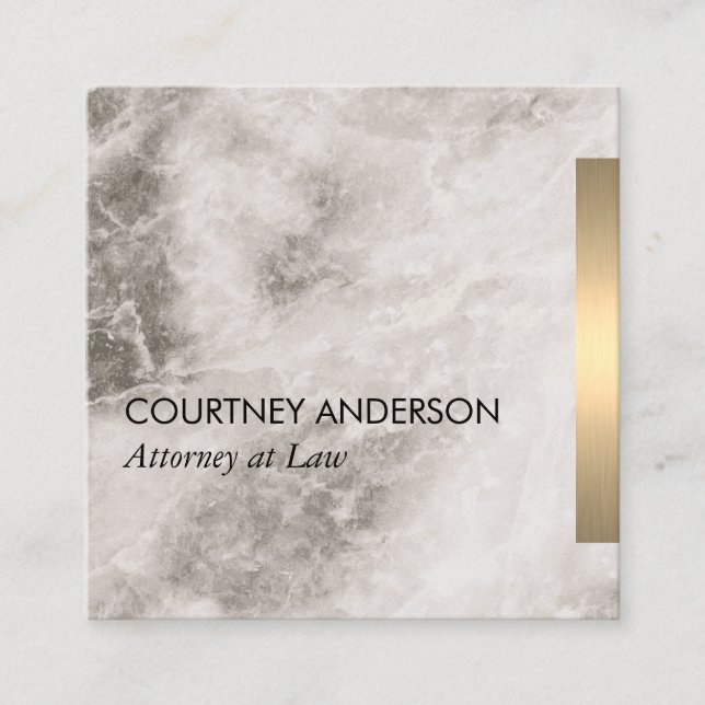 Metallic Gold Trim Marble and Leather Square Business Card (Front)