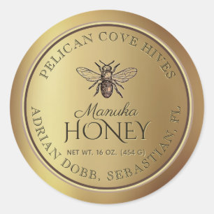 Metallic Gold Vintage Honey Bee Classic Round Sticker