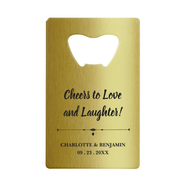 Metallic Gold  Wedding Favors Credit Card Bottle Opener (Front)