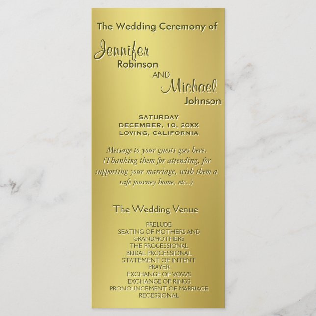 Metallic Gold Wedding Program (Front)