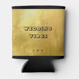 Metallic Gold Wedding Vibes Monogram Can Cooler