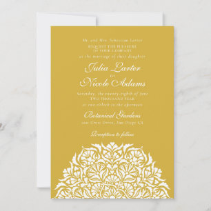 Metallic Gold Whimsical Floral Mandala Wedding Invitation