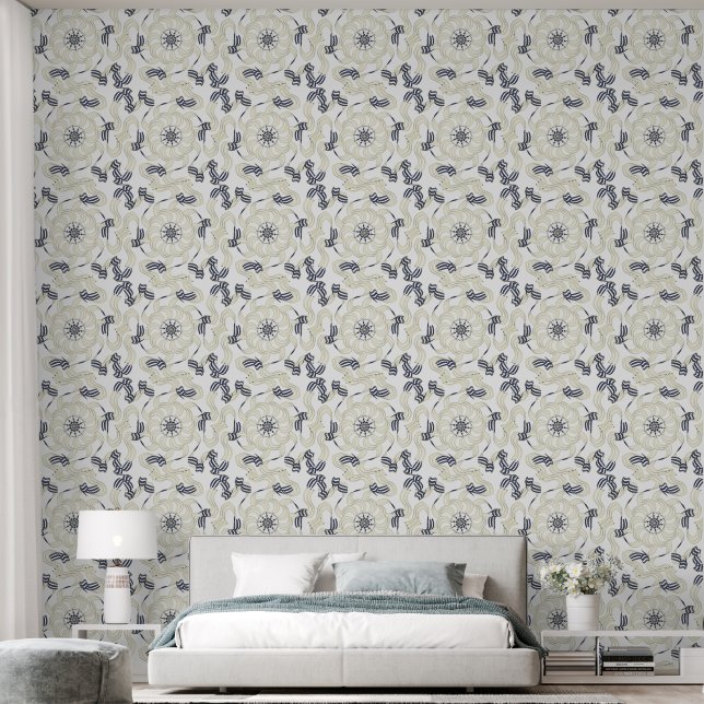 Metallic Gold White Blue Abstract Geometric Wallpaper (Bedroom)