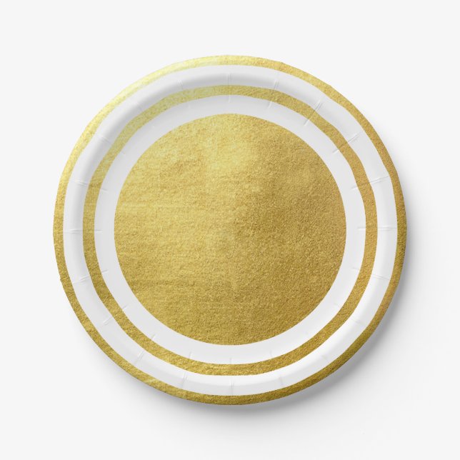 Metallic Gold White Generic Wedding Paper Plates (Front)