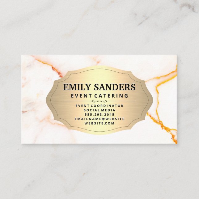 Metallic Gold White Marble Texture Business Card (Front)