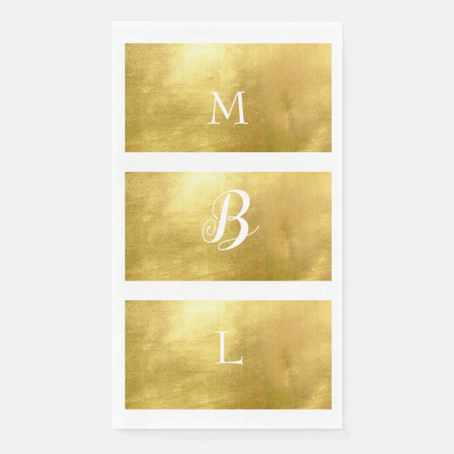 Metallic Gold & White Monogram Elegant Wedding Paper Guest Towels (Front)