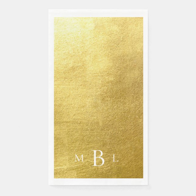 Metallic Gold White Monogram Wedding Paper Guest Towels (Front)