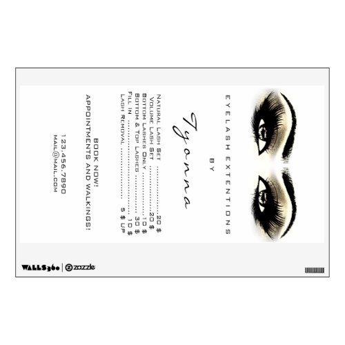 Metallic Gold White  Price List Beauty Studio Eye Wall Decal