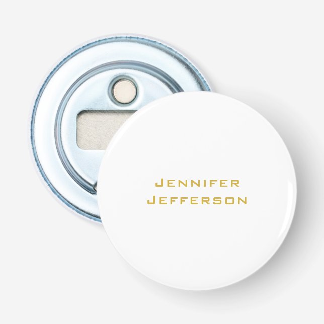 Metallic Gold & White Professional Modern Elegant Bottle Opener (Front)