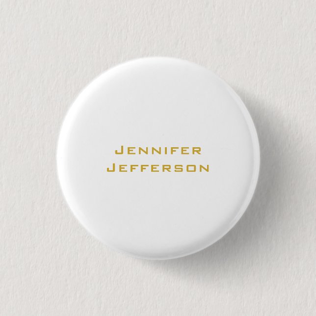 Metallic Gold & White Professional Modern Elegant Button (Front)