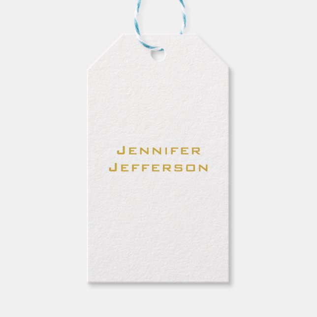 Metallic Gold & White Professional Modern Elegant Gift Tags (Front)