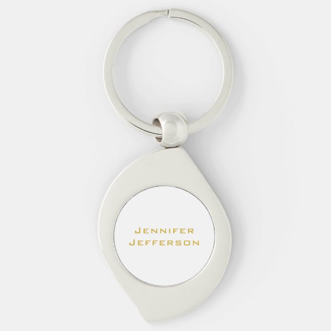 Metallic Gold & White Professional Modern Elegant Keychain (Front)