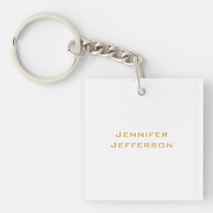 Metallic Gold & White Professional Modern Elegant Keychain