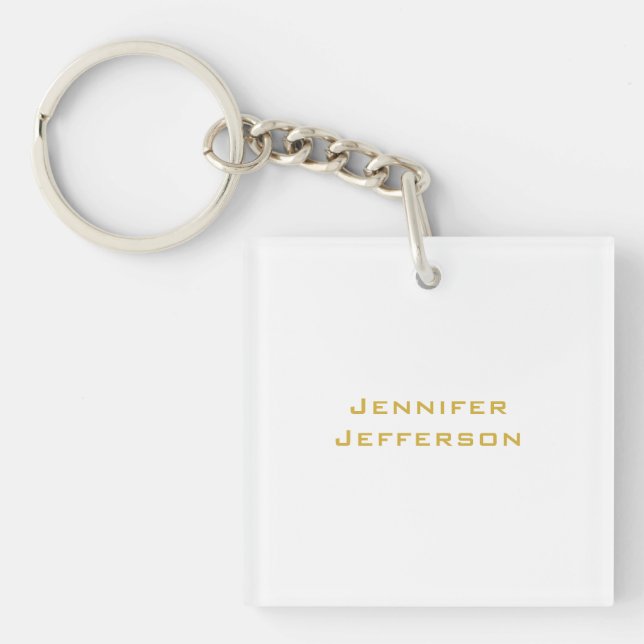 Metallic Gold & White Professional Modern Elegant Keychain (Front)