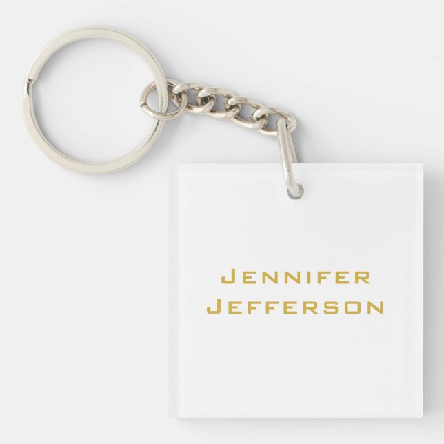 Metallic Gold & White Professional Modern Elegant Keychain (Front)
