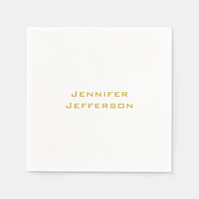 Metallic Gold & White Professional Modern Elegant Napkins (Front)