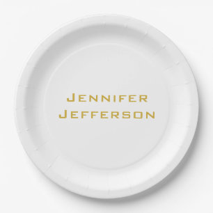 Metallic Gold & White Professional Modern Elegant Paper Plates