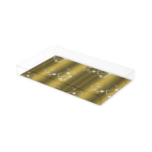 Metallic Gold, White Swirls Christmas Acrylic Tray