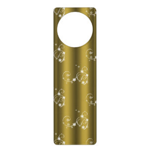 Metallic Gold, White Swirls Christmas Door Hanger