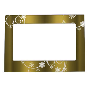 Metallic Gold, White Swirls Christmas Magnetic Frame