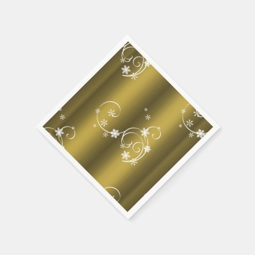Metallic Gold, White Swirls Christmas
