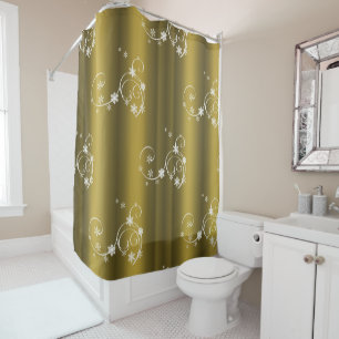 Metallic Gold, White Swirls Christmas Shower Curtain