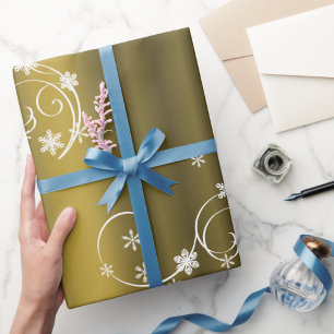 Metallic Gold, White Swirls Christmas Wrapping Paper