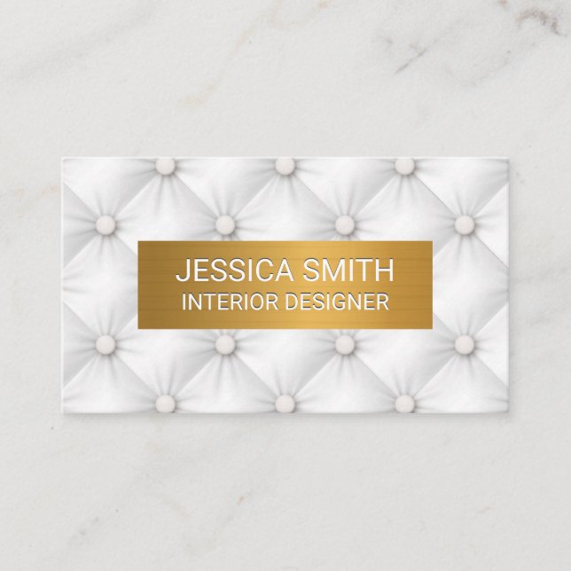 Metallic Gold | White Upholstery Leather Padding Business Card (Front)