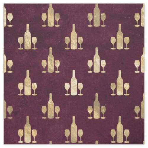 Metallic Gold Wine Bottles and Glasses on Maroon Fabric