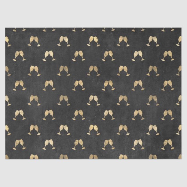 Metallic Gold Wine Glasses on Black Decoupage Tissue Paper (Front)