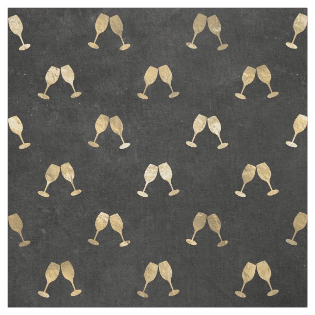 Metallic Gold Wine Glasses on Black Fabric (Swatch)