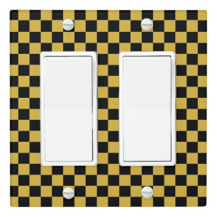 Metallic Gold with Black Square Pattern Double Light Switch Cover
