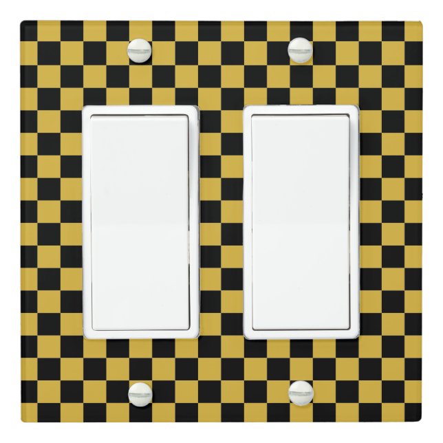 Metallic Gold with Black Square Pattern Double Light Switch Cover (In Situ)