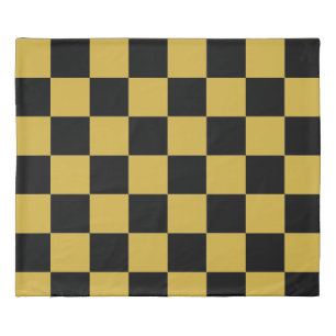 Metallic Gold with Black Square Pattern King Size Duvet Cover