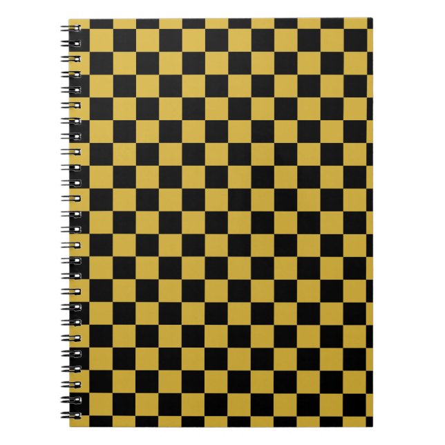 Metallic Gold with Black Square Pattern Spiral Notebook (Front)
