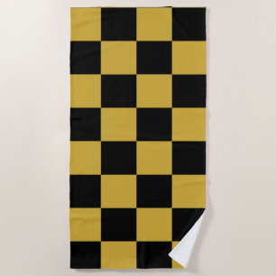 Metallic Gold with Black Square Style Pattern Beach Towel