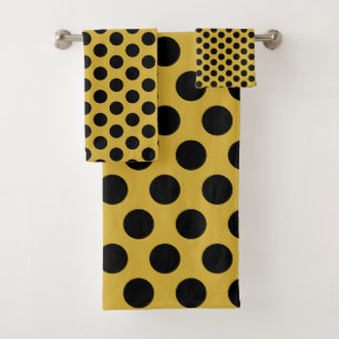 Metallic Gold with Modern Black Dot Style Bath Towel Set
