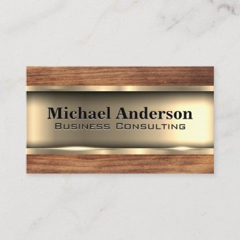 Metallic Gold | Wood Trim Business Card by lovely_businesscards at Zazzle