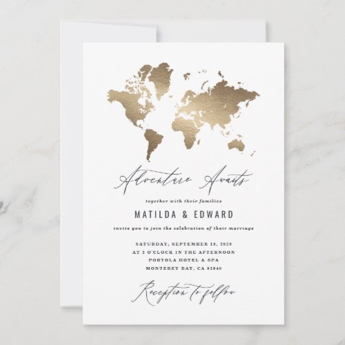 Metallic gold world map travel wedding