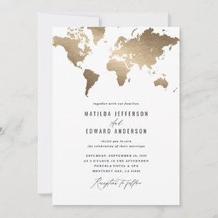 Metallic gold world map wedding travel