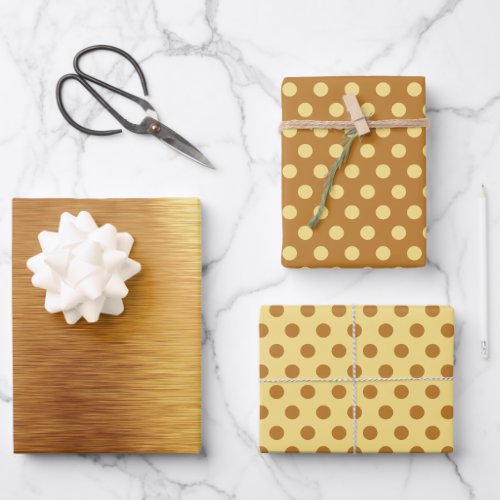 Metallic Gold Yellow Foil Polka Dots Christmas   Wrapping Paper Sheets