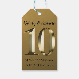 Metallic golden 10th Wedding Anniversary Gift Tags